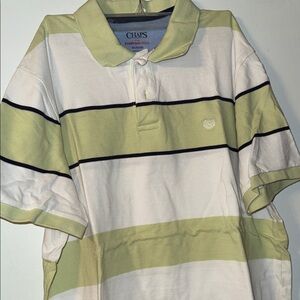 Chaps Green and White Striped Polo